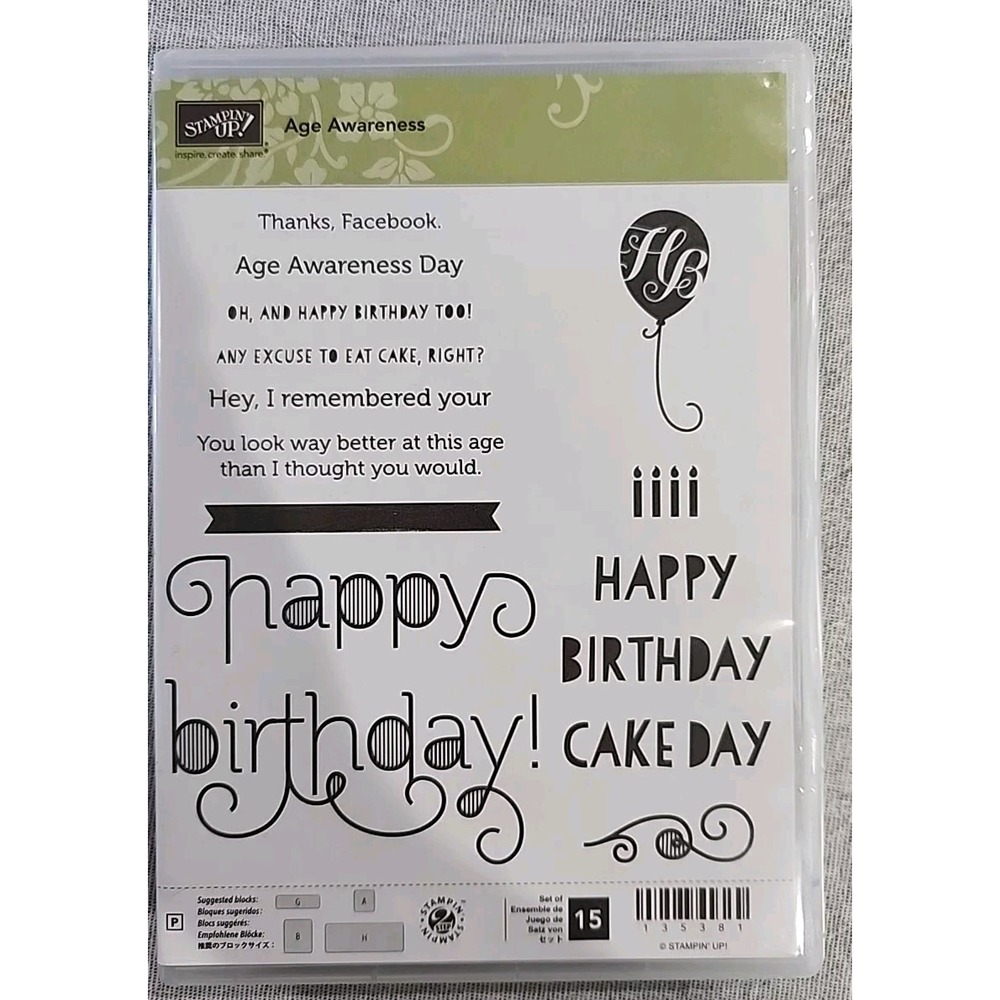 Stampin Up Age Awareness Photopolymer Stamp Set 135381 Birthday Sentiments 15pc